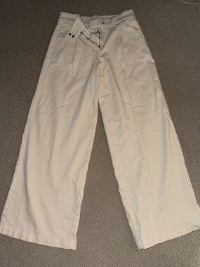 American Eagle Women’s Wide-Leg Cream trouser Pants - linen